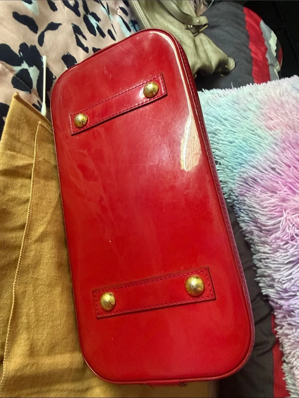 Louis Vuitton Red Patent Alma Pm Satchel with Gold Hardware